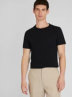 Short Sleeve Linen-Cotton Piqué Tee