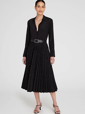 Polka Dot Pleated Midi Skirt