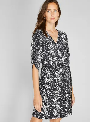 Ruched Sleeve Wrap Dress