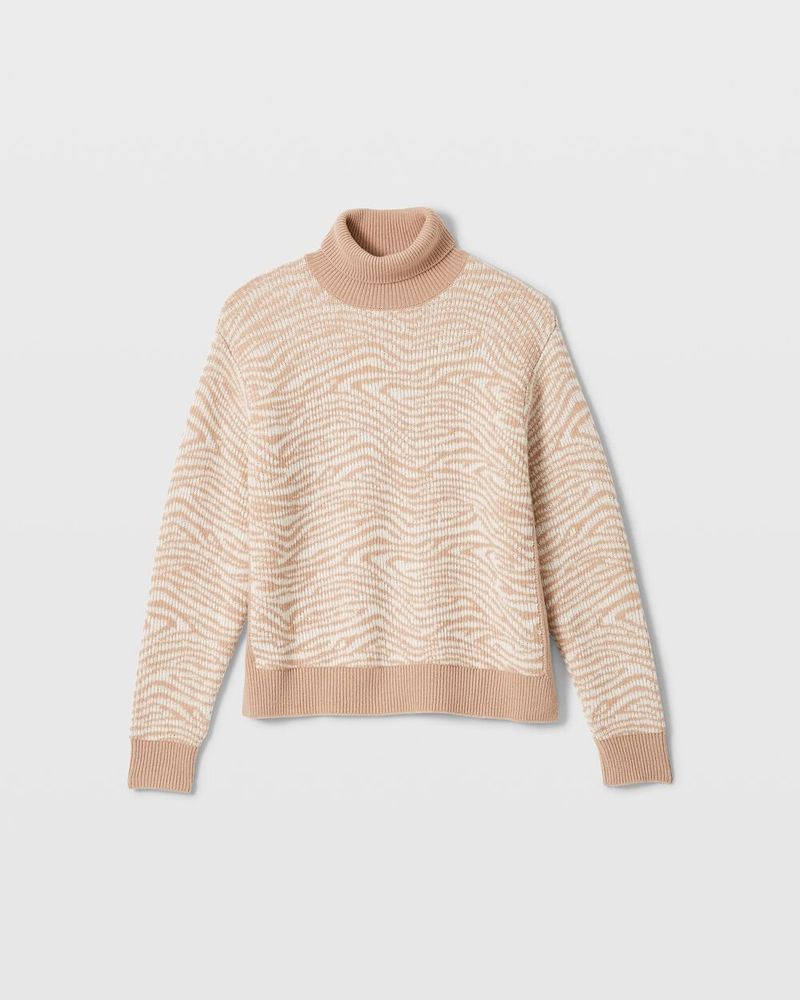 Abstract Stripe Jacquard Turtleneck Sweater