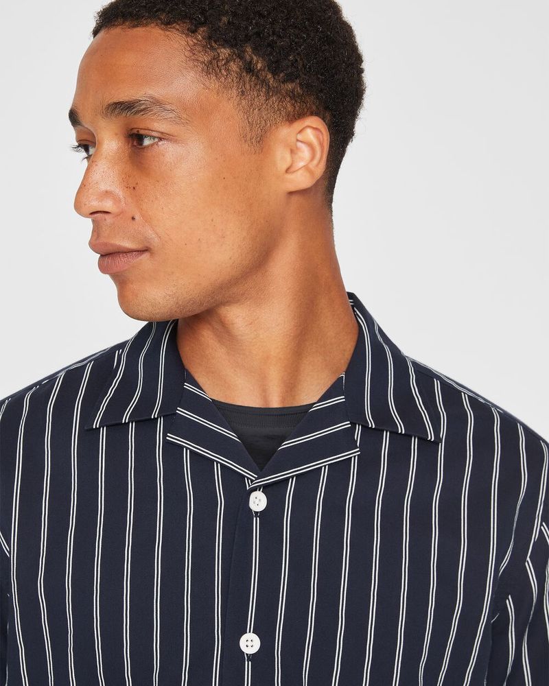 Long Sleeve Camp Collar Stripe Shirt