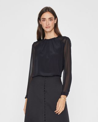 Silk Ruched Neck Top