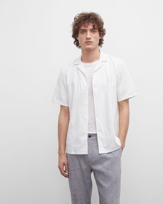 Short Sleeve Thin Stripe Linen Shirt