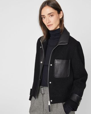 Cropped Wool & Leather Combo Jacket