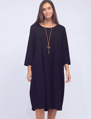 Chic Long Cotton Dress with Necklace and Three-Quarter Sleeves by Froccella