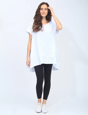 Short Sleeve Top With Pockets and Asymmetrical Hem By Froccella