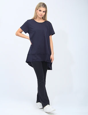 Short Sleeve Top With Pockets and Asymmetrical Hem By Froccella