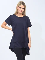 Short Sleeve Top With Pockets and Asymmetrical Hem By Froccella