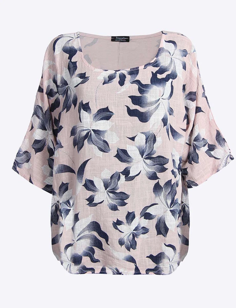 Loose Fit Floral Print Cotton Short Sleeve Top By Froccella