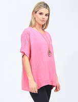 Loose Fit Cotton Blouse With Perforated Details and Necklace By Froccella