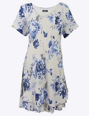 Two Tier Short Sleeve Floral Print V-neck Dress By Froccella