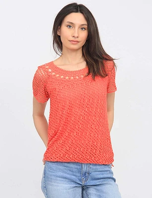 Crochet Knit Short Sleeve Round Neck Top by Froccella