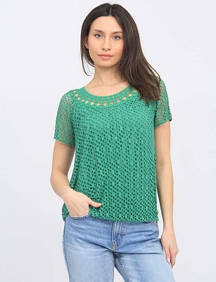 Crochet Knit Short Sleeve Round Neck Top by Froccella