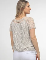 Crochet Knit Short Sleeve Round Neck Top by Froccella