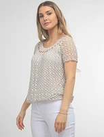 Crochet Knit Short Sleeve Round Neck Top by Froccella