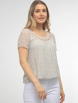 Crochet Knit Short Sleeve Round Neck Top by Froccella