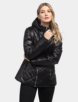 Water-Resistant Vegan Quilted Puffer Jacket with Removable Hood by Saki