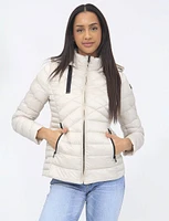 Asami Vegan Hooded Lightweight Multi-Quilt Design Short Puffer Jacket by Saki