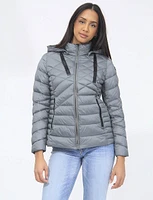 Vegan Slim Fit Lightweight Multi-Quilt Design Short Hooded Puffer Jacket by Saki