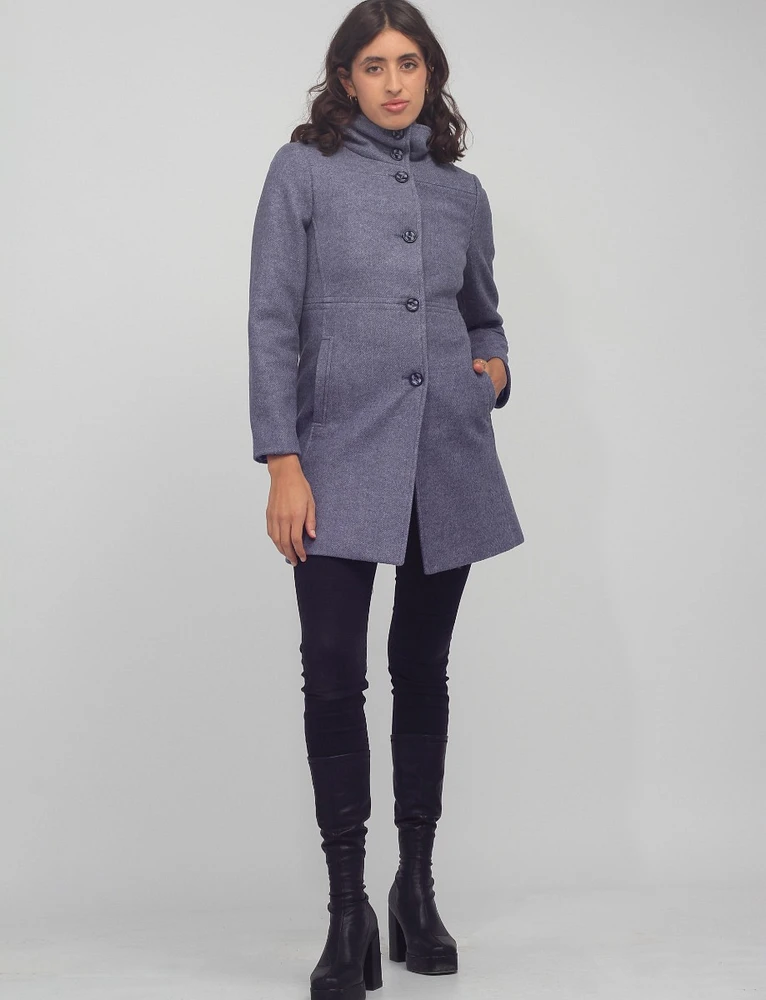 Hanna Classy Single-Breasted High Collar Twill Coat by Saki