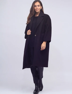 Isabelle Herringbone Single Breasted Notch Collar Oversized Coat by Saki