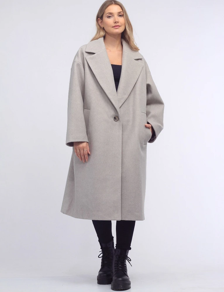 Isabelle Herringbone Single Breasted Notch Collar Oversized Coat by Saki