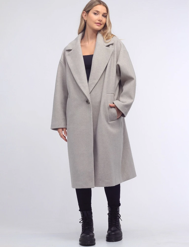 Isabelle Herringbone Single Breasted Notch Collar Oversized Coat by Saki