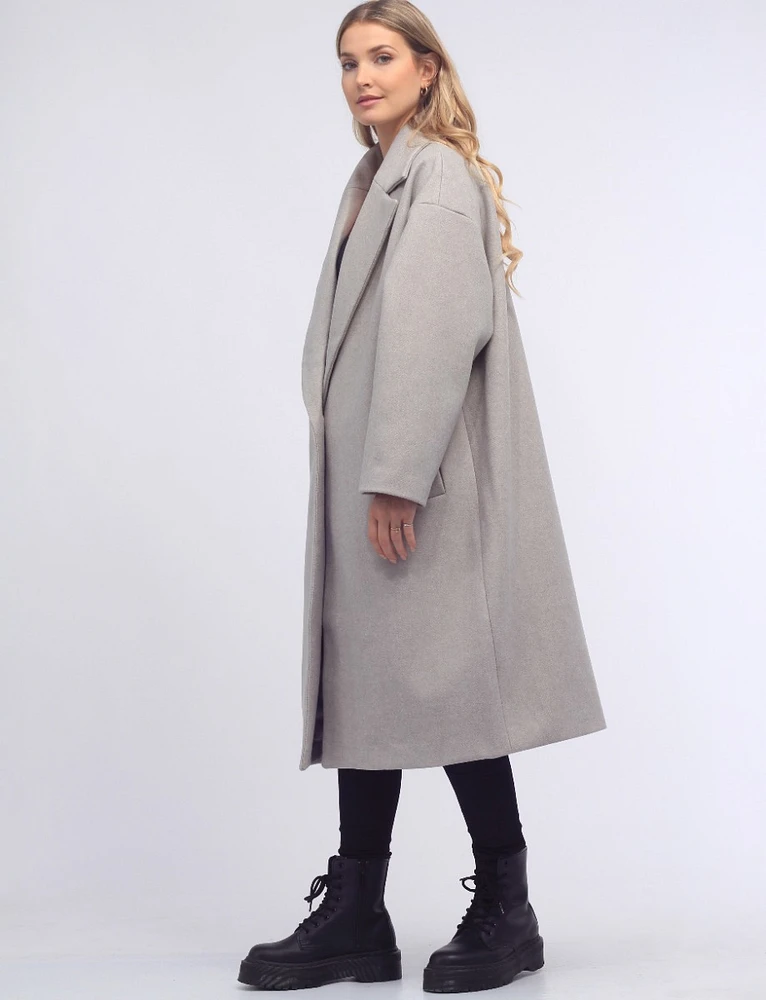 Isabelle Herringbone Single Breasted Notch Collar Oversized Coat by Saki