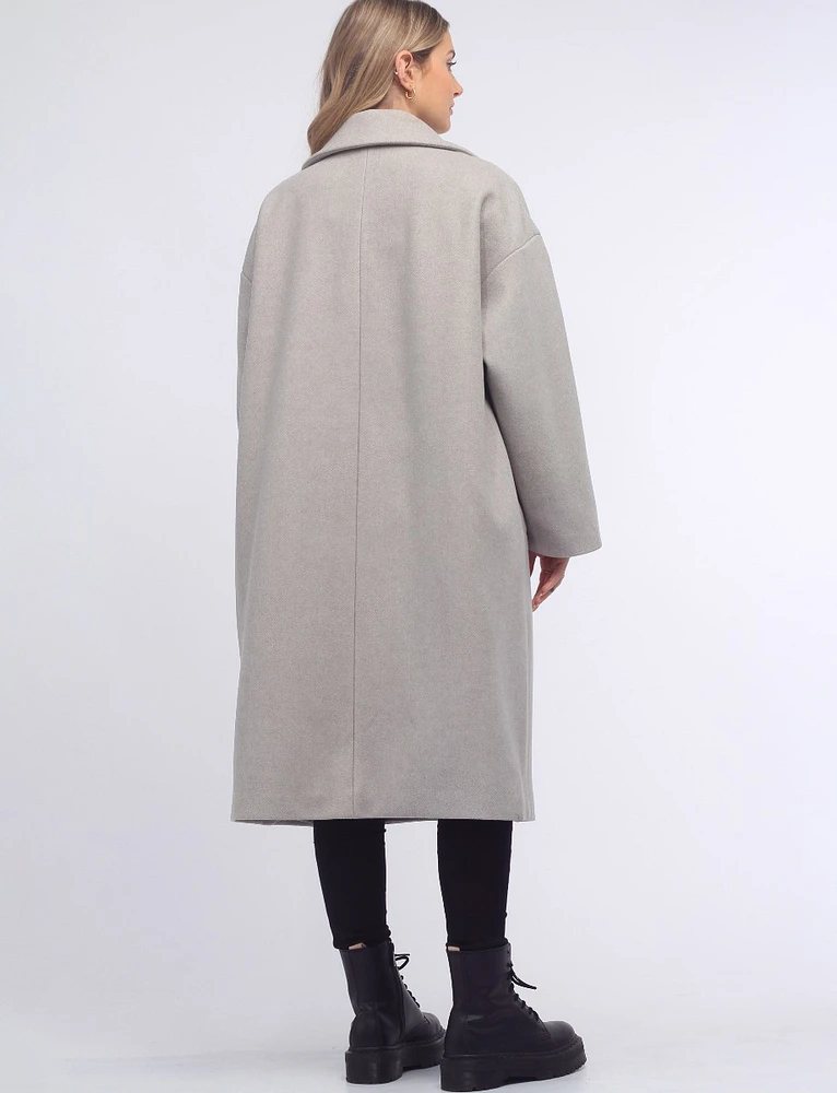 Isabelle Herringbone Single Breasted Notch Collar Oversized Coat by Saki