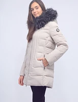 Lenni Vegan Polyloft Coat with Detachable Faux Fur Lined and Trim Hood by Saki