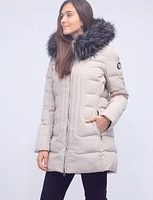 Lenni Vegan Polyloft Coat with Detachable Faux Fur Lined and Trim Hood by Saki