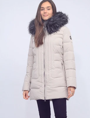 Lenni Vegan Polyloft Coat with Detachable Faux Fur Lined and Trim Hood by Saki