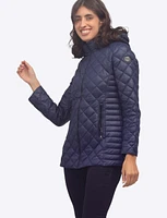 Linda Vegan Diamond Quilted Lightweight Puffer with Detachable Hood by Saki