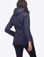 Linda Vegan Diamond Quilted Lightweight Puffer with Detachable Hood by Saki