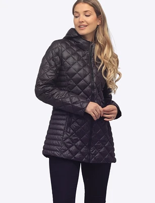 Linda Vegan Diamond Quilted Lightweight Puffer with Detachable Hood by Saki