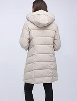 Monte Vegan Long Quilted Cire Coat with Inner Zip-Up Bib and Pillow Hood by Saki