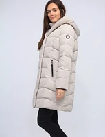 Monte Vegan Long Quilted Cire Coat with Inner Zip-Up Bib and Pillow Hood by Saki