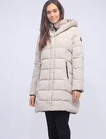 Monte Vegan Long Quilted Cire Coat with Inner Zip-Up Bib and Pillow Hood by Saki