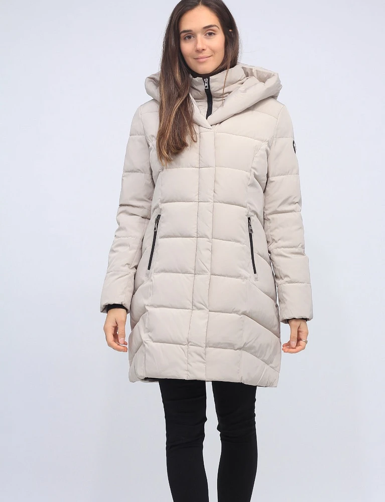 Monte Vegan Long Quilted Cire Coat with Inner Zip-Up Bib and Pillow Hood by Saki