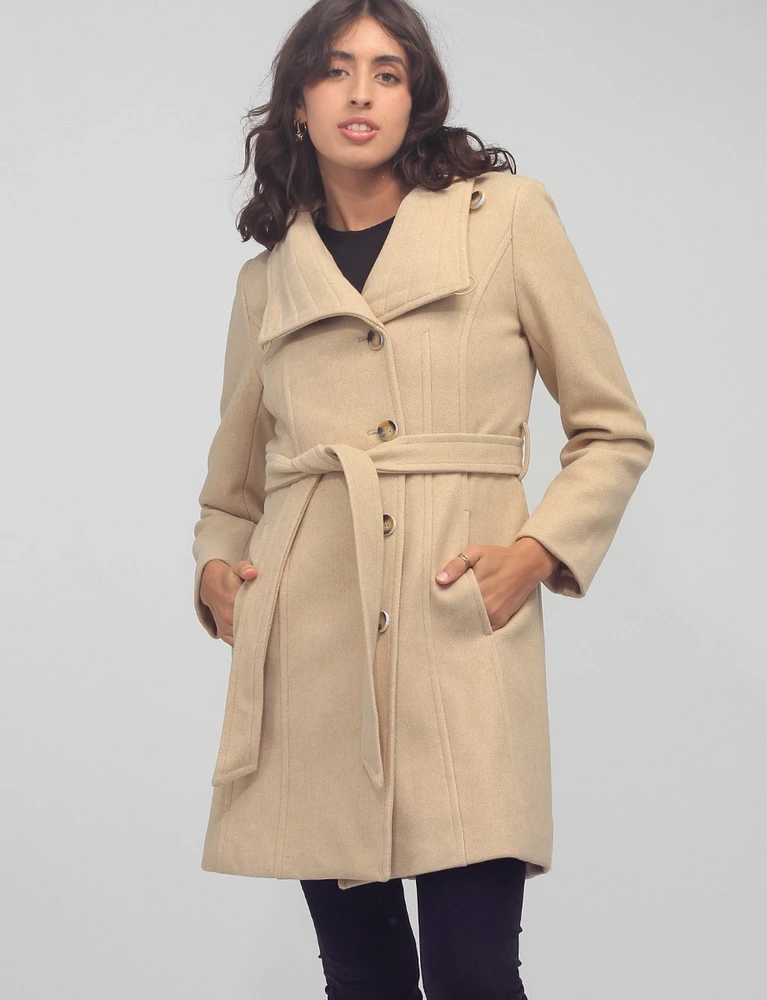 Tuvia Single Breasted Wool Blend Belted Coat by Saki