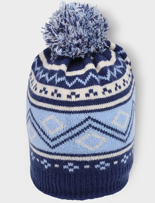 Lined Fair Isle Knit Vegan Beanie With A Bobble Pompom By Secret.