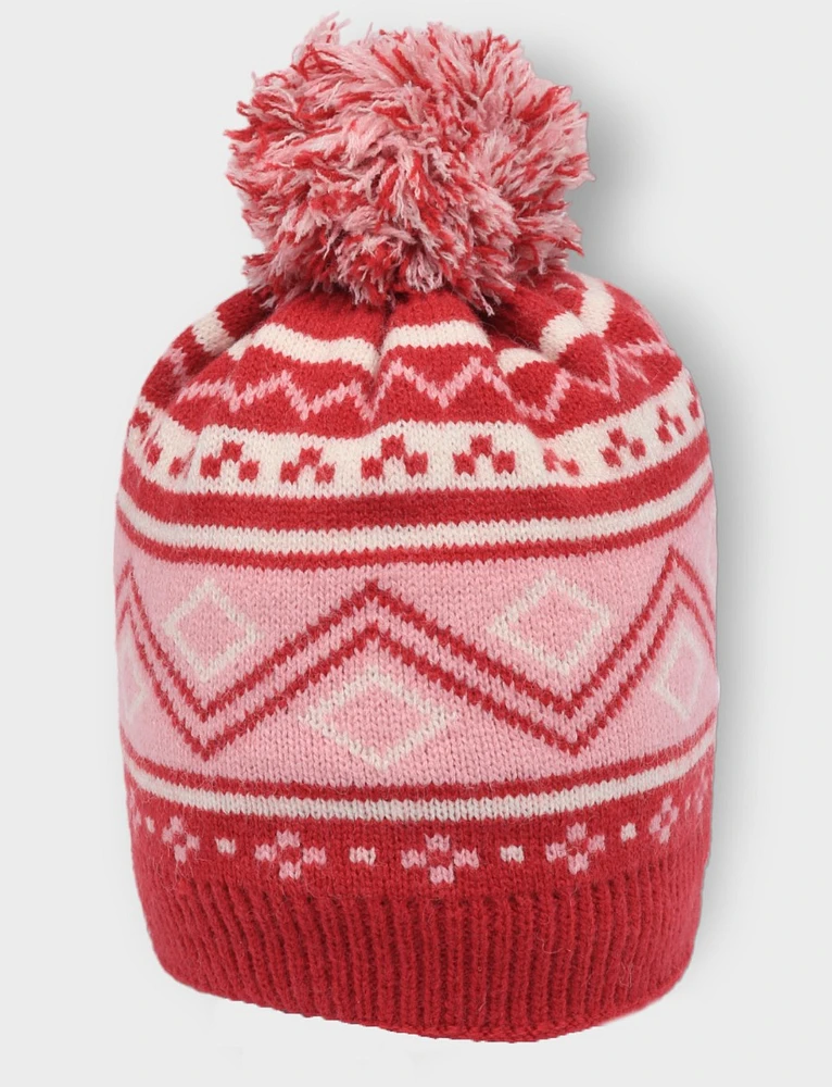 Lined Fair Isle Knit Vegan Beanie With A Bobble Pompom By Secret.