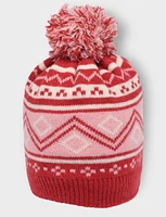 Lined Fair Isle Knit Vegan Beanie With A Bobble Pompom By Secret.