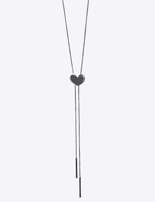 Shiny Silver Y-shaped Doublebar Drop & Silver Heart Pendant Necklace