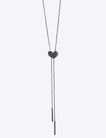 Shiny Silver Y-shaped Doublebar Drop & Silver Heart Pendant Necklace