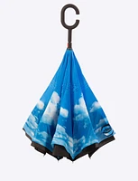 Versatile Upside-Down Blue Umbrella With Cloud Prints By Up-Brella