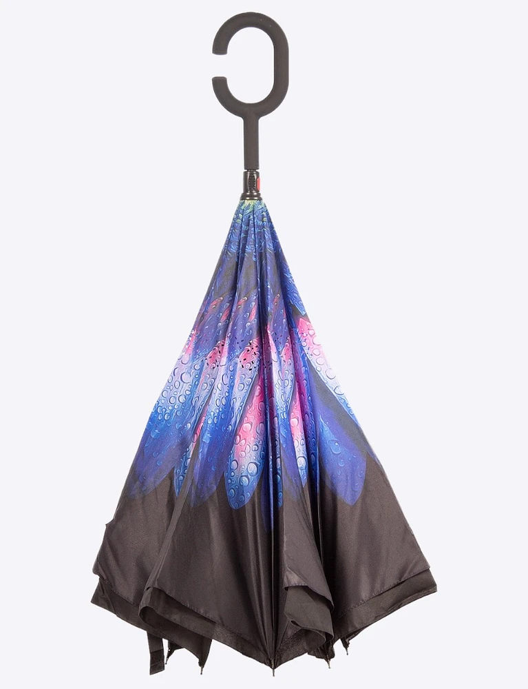 Floral Design Umbrella With An Upside-down Opening Mechanism By Up-Brella