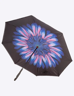 Floral Design Umbrella With An Upside-down Opening Mechanism By Up-Brella