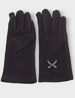 Stretchy Soft Touch Screen-friendly Gloves With Bow Ribbon by Saki