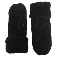 Stretchy Knitted Sherpa-lined Mittens With Silver Stitching by Saki